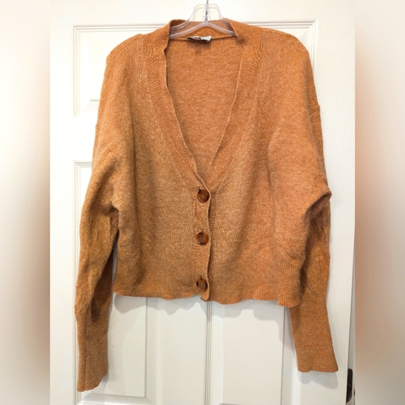 & Other Stories Alpaca Wool Blend Puff Sleeve button Carmel Cardigan sweater S - Picture 3 of 11